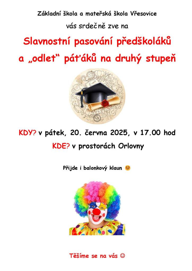 Slavnostní pasování předškoláků a „odlet“ páťáků na druhý stupeň